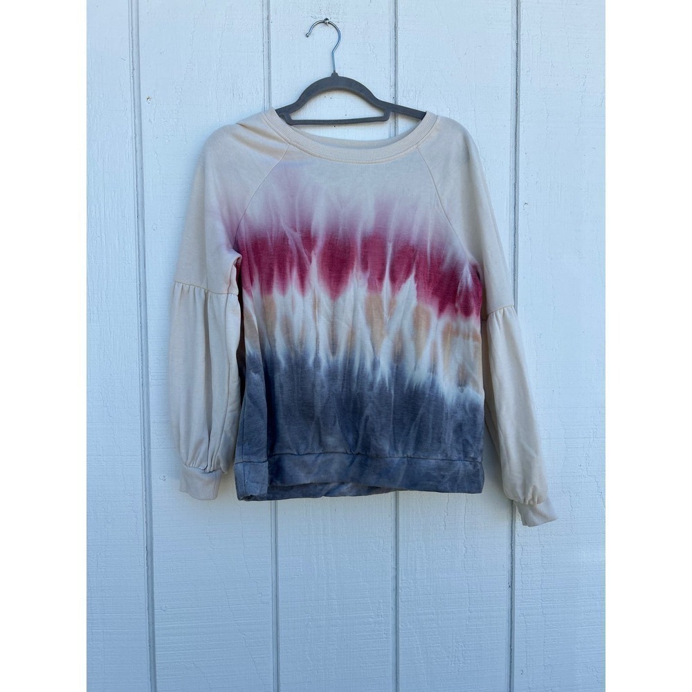 Super Soft Tie Dye‎ Sweatshirt, Puff Long Sleeves, Red, White, Blue, Sz M